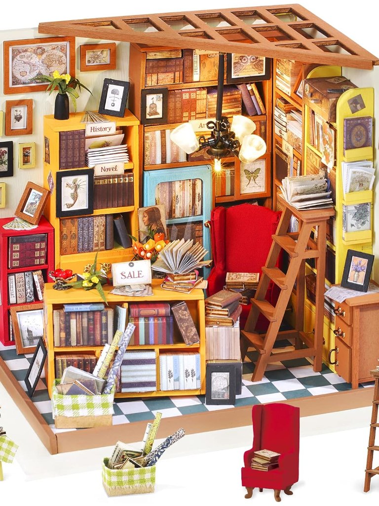 Diy Miniature Dollhouse Kit Bookstore Room Making Kit Mini Library Diorama Kit W